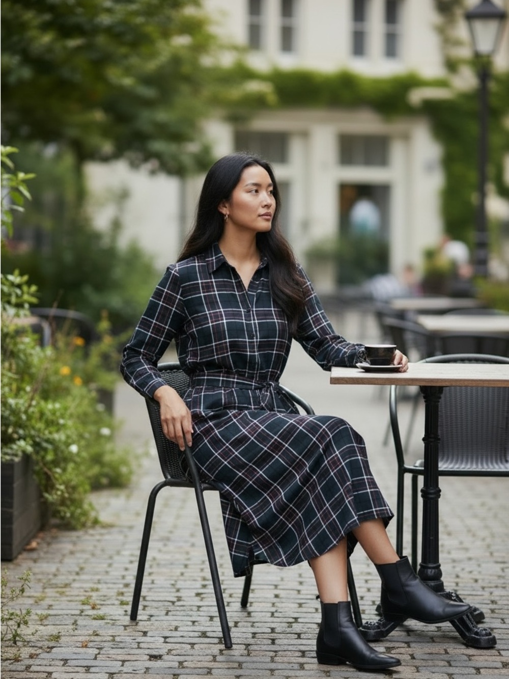Banana Republic Black Plaid Midi Shirt Dress size 14